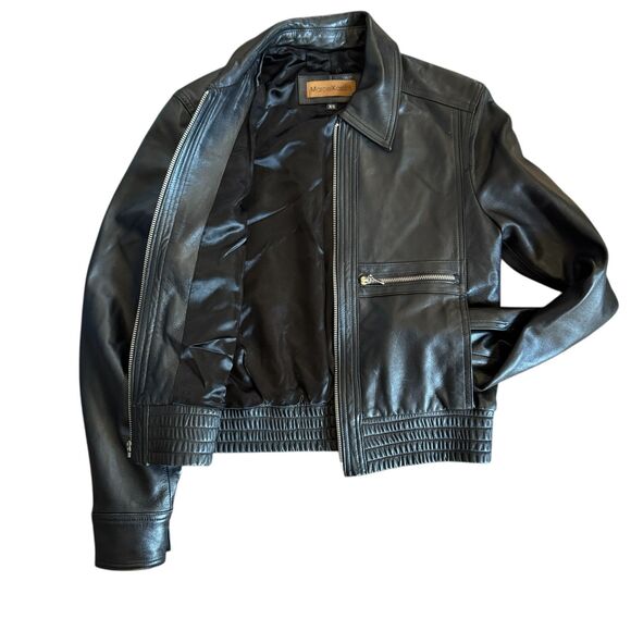 Marcel Kassini Soft Leather Bamber Jacket Elastic Waist Zip Up Front Pockets XS - Picture 3 of 6